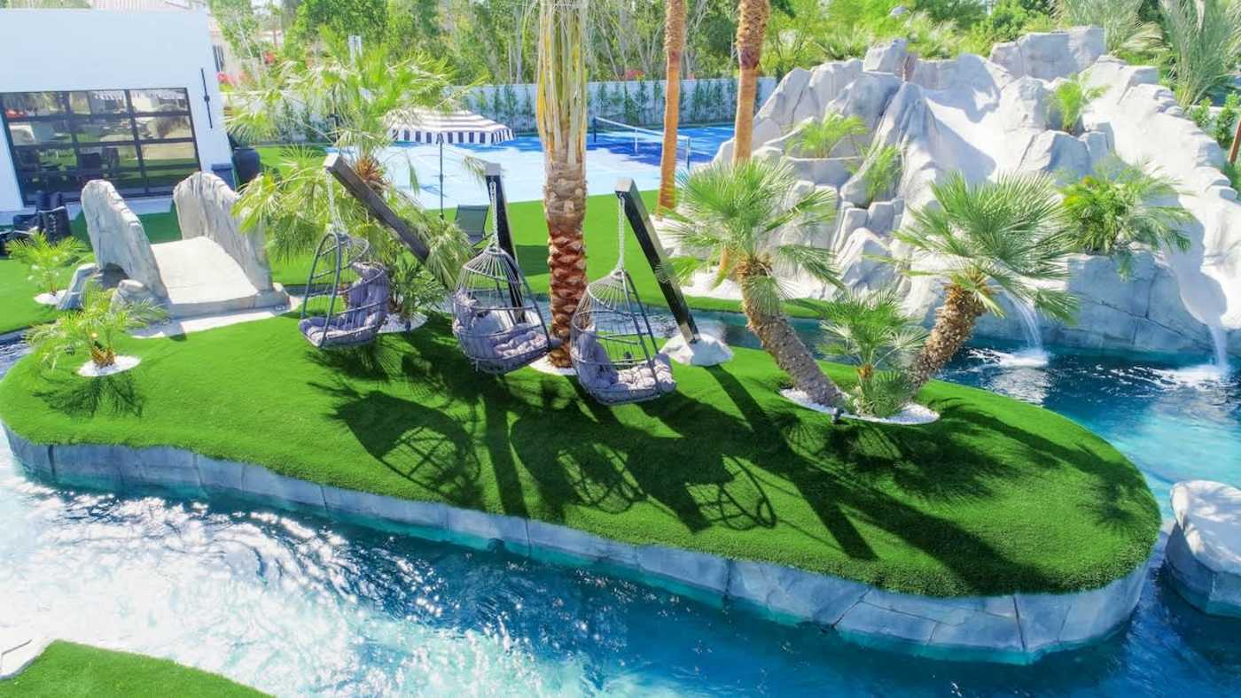 Hanging chairs over the lazy river