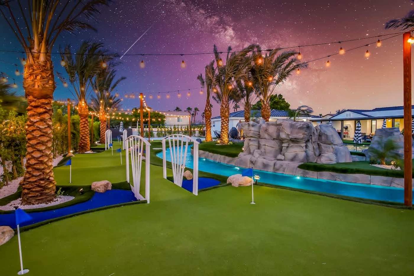 Mini golf course at night