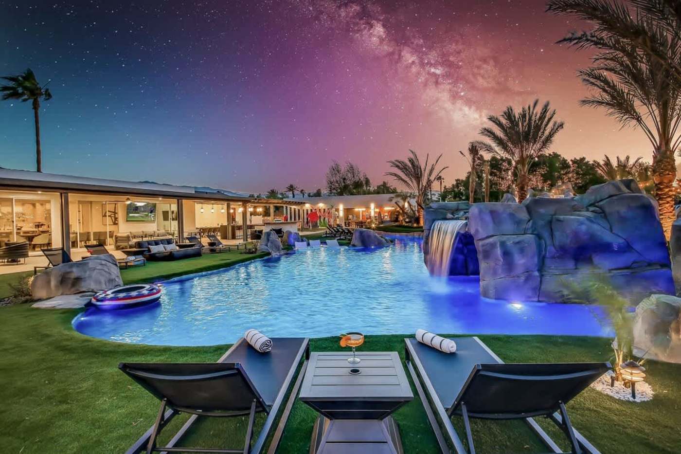 Resort pool with waterfall